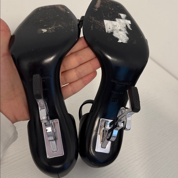 Saint Laurent Opyum YSL Logo Black Leather Silver High Heel Sandal EU 38 US 8 - Picture 8 of 10